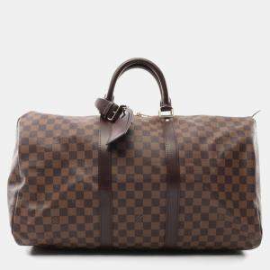 Louis Vuitton Keepall 50 Travel Hand Bag  Damier Leather Ebene
