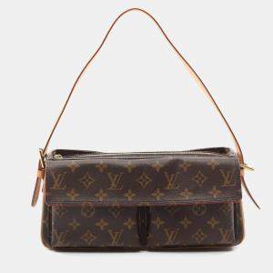 Pre Owned Louis Vuitton Vivacite MM Brown Monogram Leather Shoulder Bag 
