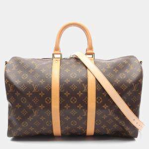 Louis Vuitton Keepall Bandouriere 45 Brown Monogram Leather Travel Bag 