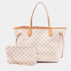  Louis Vuitton  Neverfull MM White Damier Azur Canvas Tote Bag