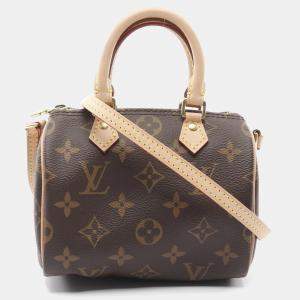 Pre Owned Louis Vuitton Nano Speedy Brown Monogram Canvas Shoulder Bag