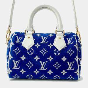 Louis Vuitton Blue/White Monogram Jacquard Velvet Speedy Bandouliere 20
