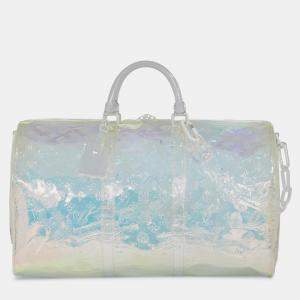 Louis Vuitton White Monogram Prism Keepall Bandouliere 50