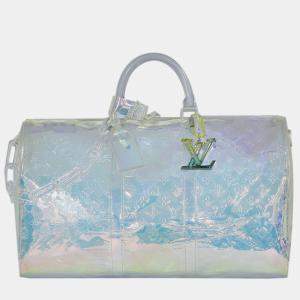 Louis Vuitton White Monogram Prism Keepall Bandouliere 50