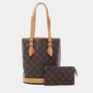 Louis Vuitton Bucket Pm Shoulder Tote Bag Monogram Canvas Leather