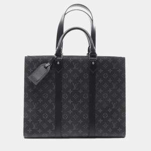 Pre Owned Louis Vuitton Sac Plat 24H Black Monogram Eclipse Canvas Tote Bag
