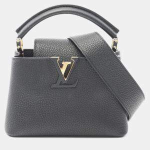 Pre Owned Louis Vuitton Capucines Mini Black Taurillon Clemence Leather Top Handle Bag