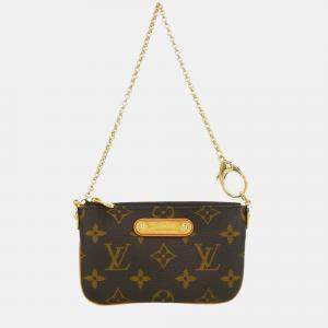 Pre Owned Louis Vuitton Pochette Milla PM Brown Monogram Canvas Clutch Bag