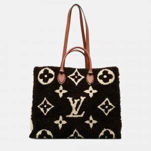 Pre Owned Louis Vuitton OnTheGo GM Beige/Black Leather Monogram Teddy Tote Bag 
