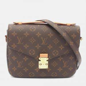 Louis Vuitton Pochette Metis Mm Monogram Handbag Coated Canvas Leather Brown