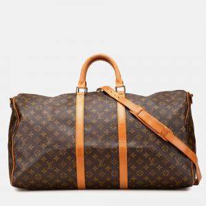 Louis Vuitton Brown Monogram Keepall Bandouliere 55