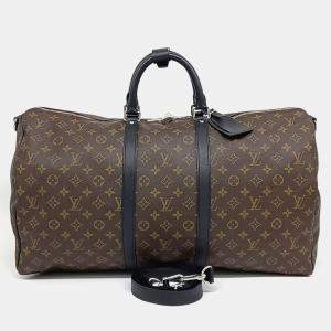 Louis Vuitton Brown Coated Canvas Makassar Bandouliere Keepall 55 bag