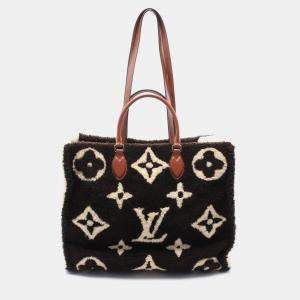 Louis Vuitton On The Go Gm Tote Bag Leather Shearling Monogram Teddy Brown Beige