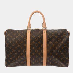 Louis Vuitton Monogram Keepall Bandouliere 45 2Way Brown Canvas Boston Bag