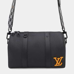 Louis Vuitton Shoulder Bag Grain Leather Damier Distorted City Keepall Black