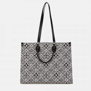 Louis Vuitton Monogram On The Go Gm Handbag Tote Bag Black White Blue Canvas Leather