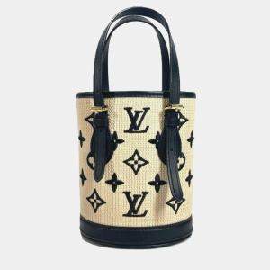 Louis Vuitton Monogram By The Pool Nano Bucket Bag Shoulder Crossbody Handbag Cotton Leather Noir Beige