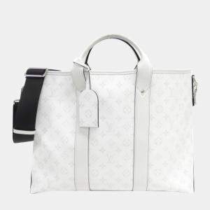 Louis Vuitton Weekend White Taiga Leather Tote Bag