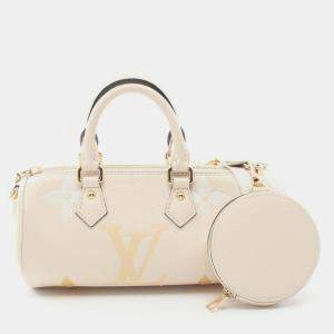  Louis Vuitton Papillon BB Leather Ivory Beige Monogram Empreinte Creme Saffron Handbag 