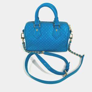 Louis Vuitton Speedy Bandouliere 20 Monogram Nanogram Calf Leather Blue Crossbody Bag 