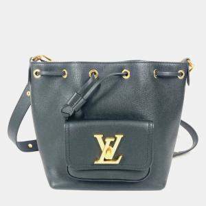  Louis Vuitton Lock Me Noir Leather Bucket Drawstring Handbag  
