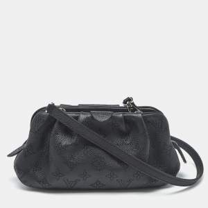Pre Owned Louis Vuitton Black Monogram Mahina Leather Mini Scala Pouch