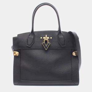 Louis Vuitton Steamer Mm Shoulder Handbag  Calfskin Black
