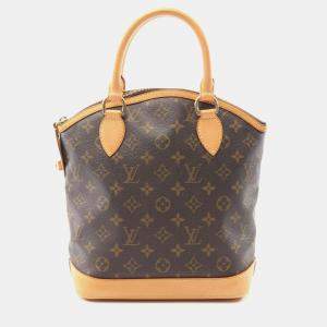 Pre Owned Louis Vuitton Lockit Brown Monogram Canvas Leather Top Handle Bag