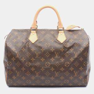 Louis Vuitton Speedy 35 Travel Handbag  Monogram Canvas Leather Brown