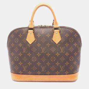 Pre Owned Louis Vuitton Alma PM Brown Monogram Leather Satchel Bag 