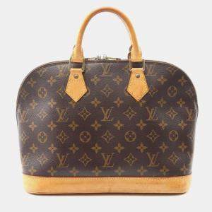 Pre Owned Louis Vuitton Alma Hand Zipped Bag  Monogram Canvas Brown
