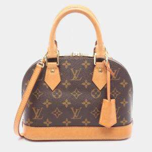 Pre Owned Louis Vuitton Alma BB Brown Monogram Leather Satchel Bag 
