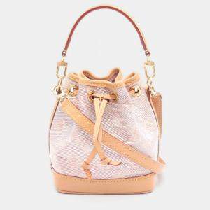 Pre Owned Louis Vuitton Nano Noe Pink Monogram Laminated Jacquard Shoulder Bag 