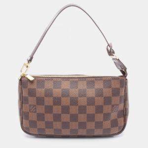 Pre Owned Louis Vuitton Pochette Accessoires Damier Ebene Leather Handbag 