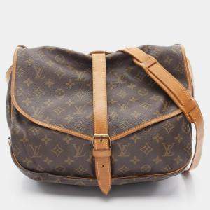 Pre Owned Louis Vuitton Saumur 35 Brown Monogram Canvas Crossbody Bag