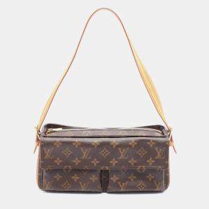 Louis Vuitton Vivacite Mm Shoulder Handbag  Monogram Canvas Leather Brown