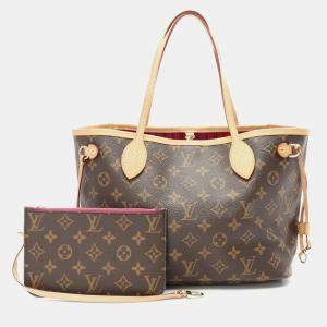 Louis Vuitton Neverfull PM Brown Monogram Canvas Pivoine Shoulder Tote