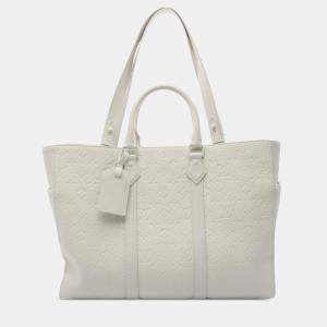 Pre Owned Louis Vuitton White Monogram Taurillon Sac Plat 24H Tote
