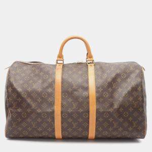Pre Owned Louis Vuitton Keepall 55 Brown Monogram Canvas Travel Bag