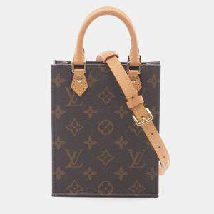 Pre Owned Louis Vuitton Petit Sac Plat Hand Crossbody Bag Monogram Leather Brown