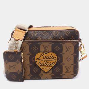 Pre Owned Louis Vuitton Nigo Trio Messenger Monogram Stripe Canvas Crossbody Bag