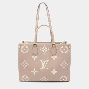 Pre Owned Louis Vuitton Beige Monogram Leather  OnTheGo MM 2Way Tote 