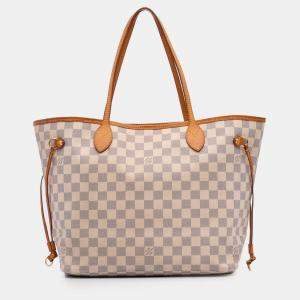 Pre Owned Louis Vuitton White Damier Azur Neverfull MM