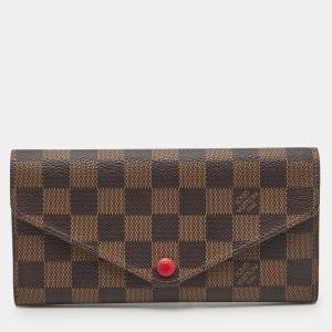 Pre Owned Louis Vuitton Red Damier Ebene Canvas Josephine Wallet 
