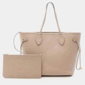 Louis Vuitton Neverfull Mm Tote Bag Leather Monogram Empreinte Beige