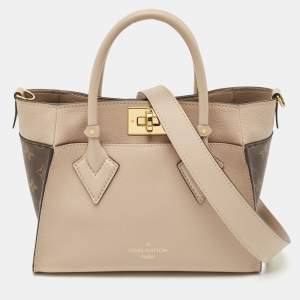 Pre Owned Louis Vuitton Greige Monogram Leather and Canvas On My Side PM Bag