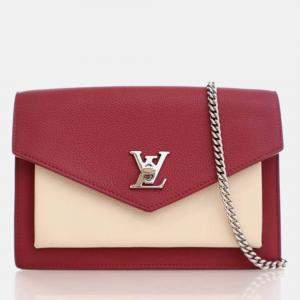 Pre Owned Louis Vuitton Mylockme Chain Pochette Red/Cream Calfskin Crossbody Bag