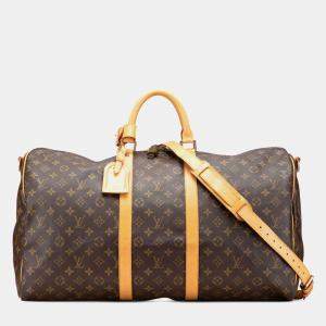 Louis Vuitton Brown Monogram Keepall Bandouliere 55 Bag