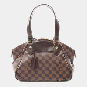 Pre Owned Louis Vuitton Verona PM Brown Damier Ebene Canvas Leather Shoulder Bag