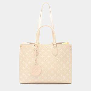 Pre Owned Louis Vuitton OnTheGo MM Rose Beige Monogram Empreinte Leather Tote Bag